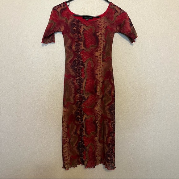 Weston Wear Y2K Red and Brown Stretchy Snakeskin Midi Dress Size Petite XS - Picture 1 of 10